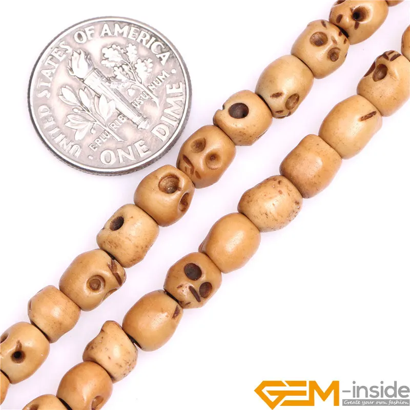 Big Hole 1.2mm White Carved Bone Skull Beads DIY Loose Beads For Jewelry Making Strand 16\