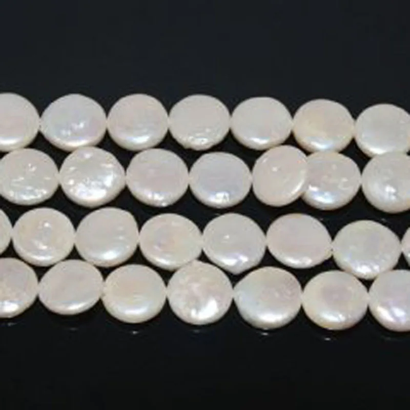 16 inches AA 11-12mm White Natural Round Flat Coin Pearl Loose Strand