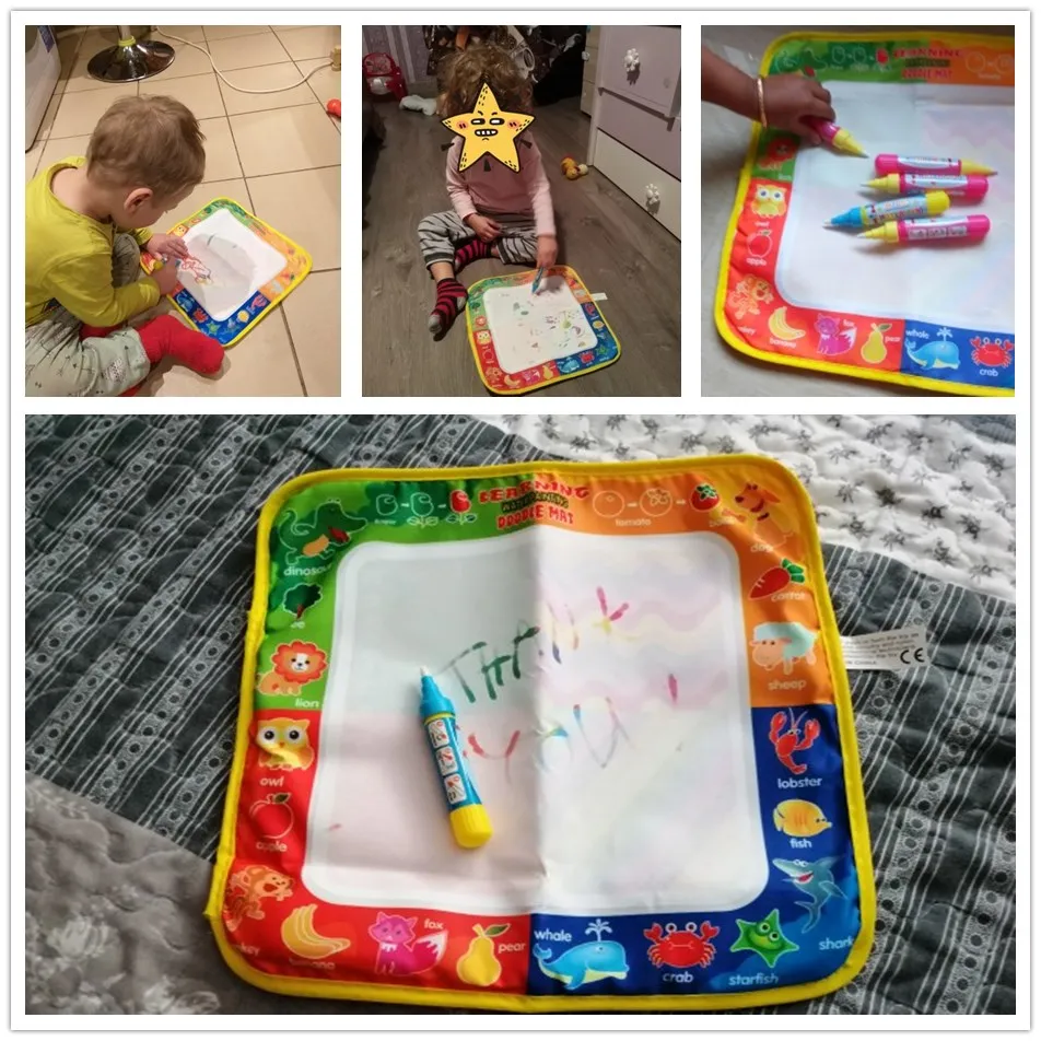 4 Types de tissu de dessin magique à l'eau avec stylo de peinture Doodle, tapis de peinture à l'eau pour enfants, jouet de dessin éducatif précoce