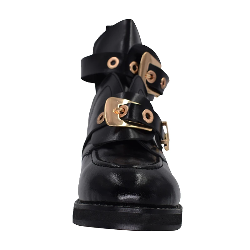 CuddlyIIPanda New British Style Locomotive Boots Metal Buckle Women  Boots Motorcycle Boots Fashion Design Ankle Boots