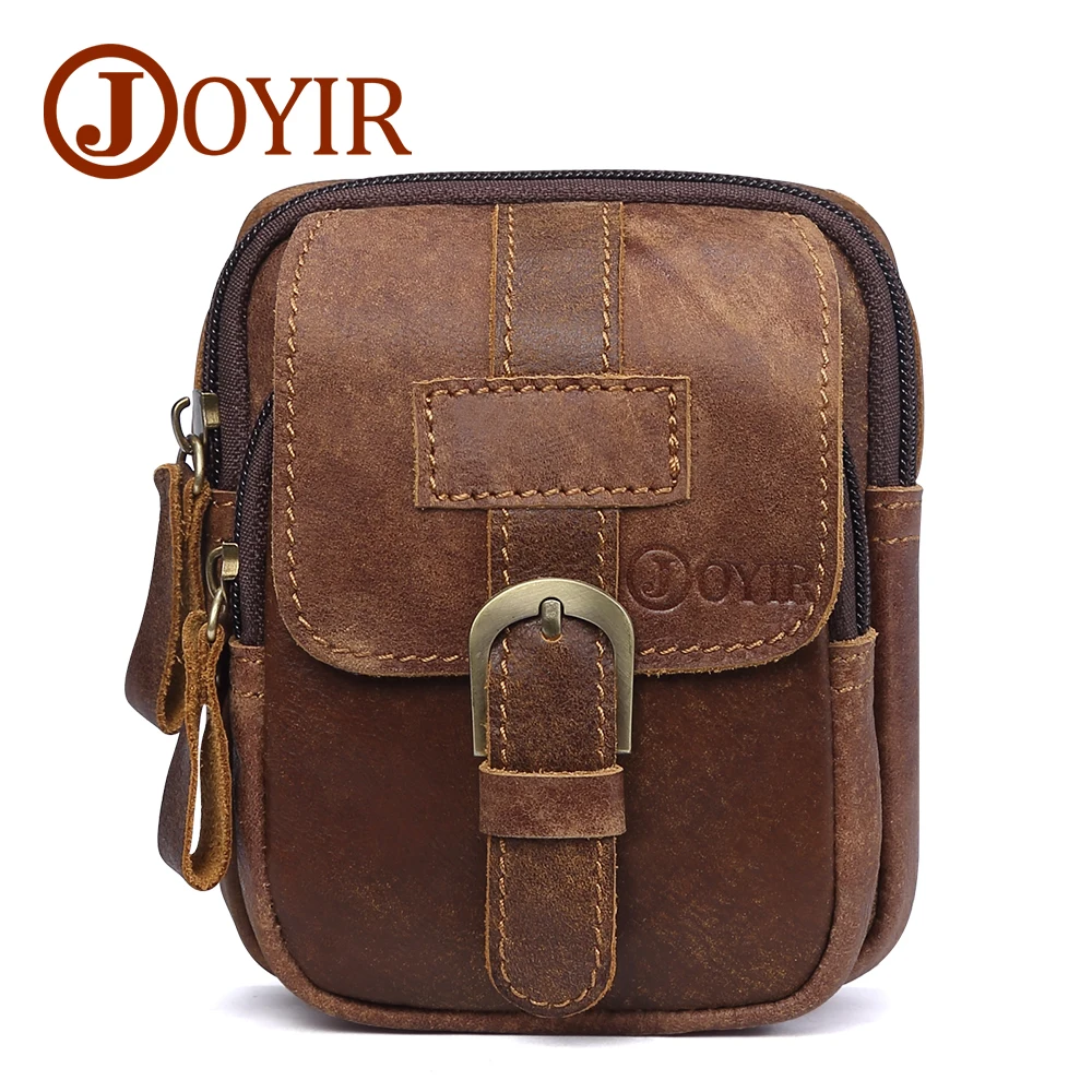 JOYIR Genuine Leather Men Waist Packs Vinatge Waist Bag Men Money Belt Bag Waist Pouch Bum Bag Fanny Pack for Man Male 6371