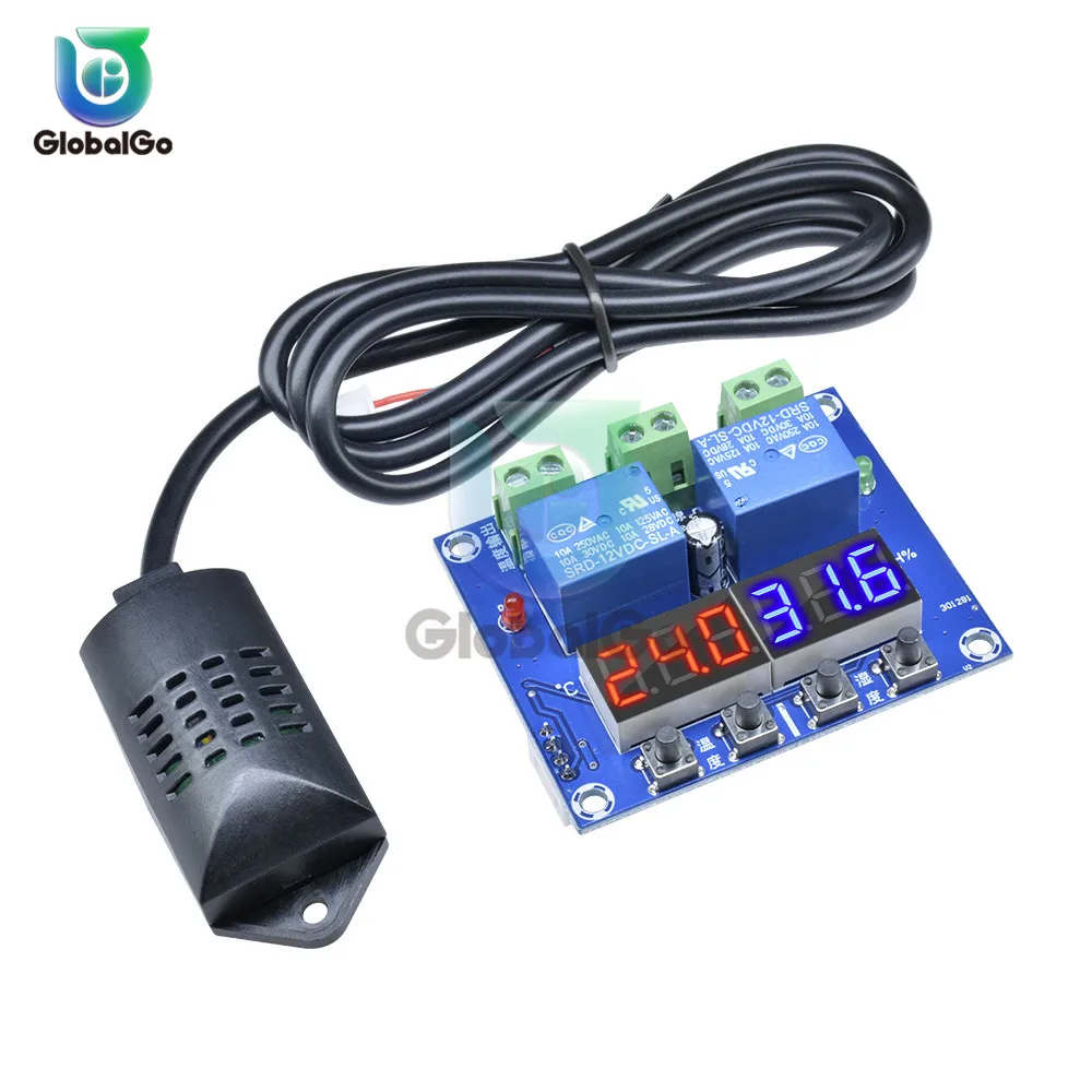 DC 12V Digital Display Dual Output Thermostat LED Temperature Humidity Controller Module Relay Thermometer Hygrometer M452