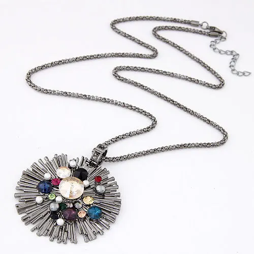 Vintage Rhinstone Crystal Gems Long Sweater Chain Necklaces & Pendants Statement Fashion Jewelry for Women Collier femme