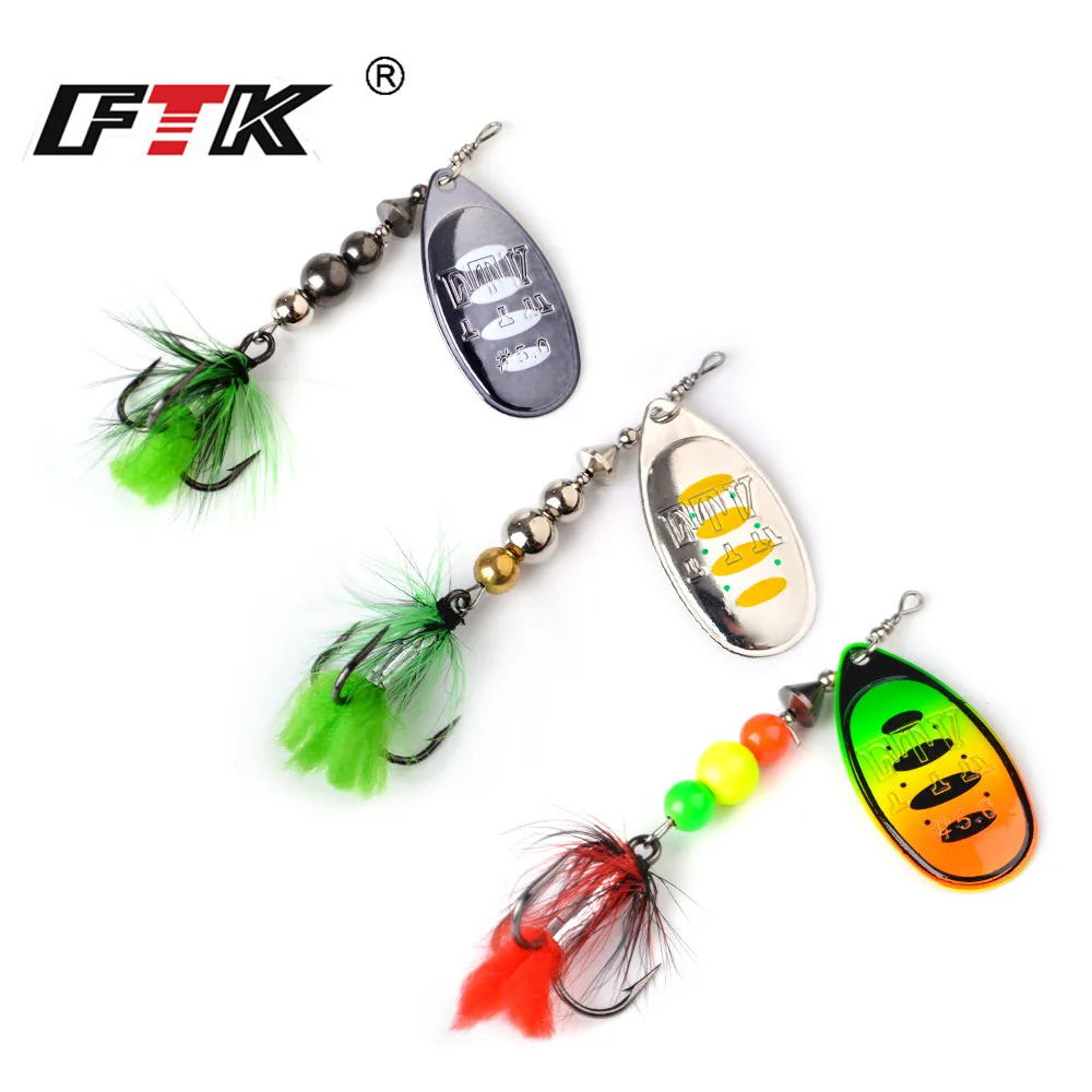 FTK Fishing Lure  Spoon Spinner Bait 1pc 12g 18g Feather Saltwater Lure Accessories Treble Hook Metal Hard Lure Wobblers Tackle