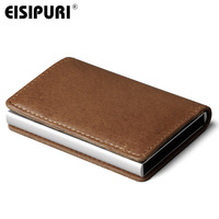 EISIPURI Men Blocking Rfid Wallet Mini Genuine Leather Business Aluminium Credit Card Holder Purse Automatic Pop Up Card Case