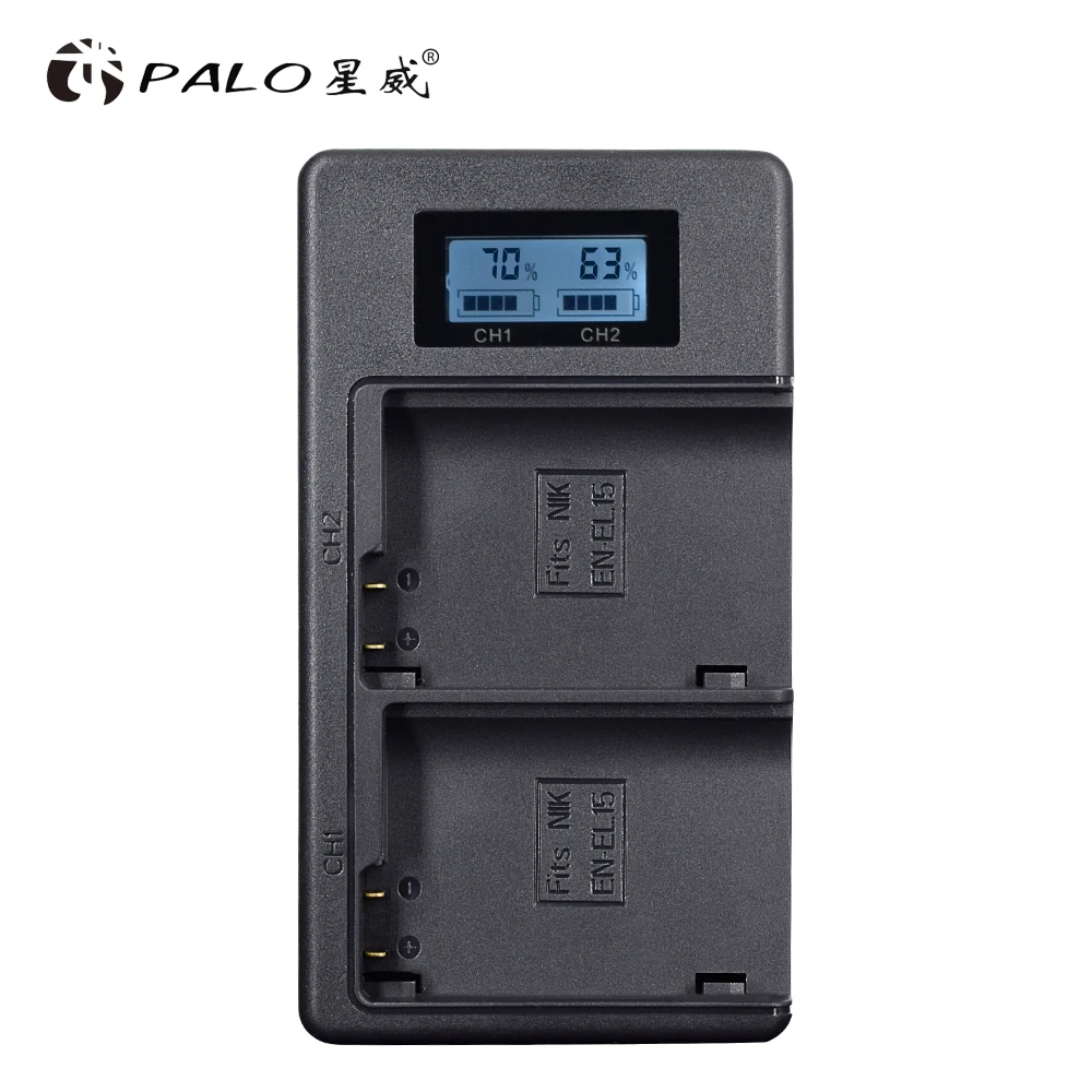 PALO EN-EL15 LCD Display Rechargeable Li-ion Battery Charger with USB Cable for Nikon 1 V1 D600 D610 D750 D800 D810 D810A ect