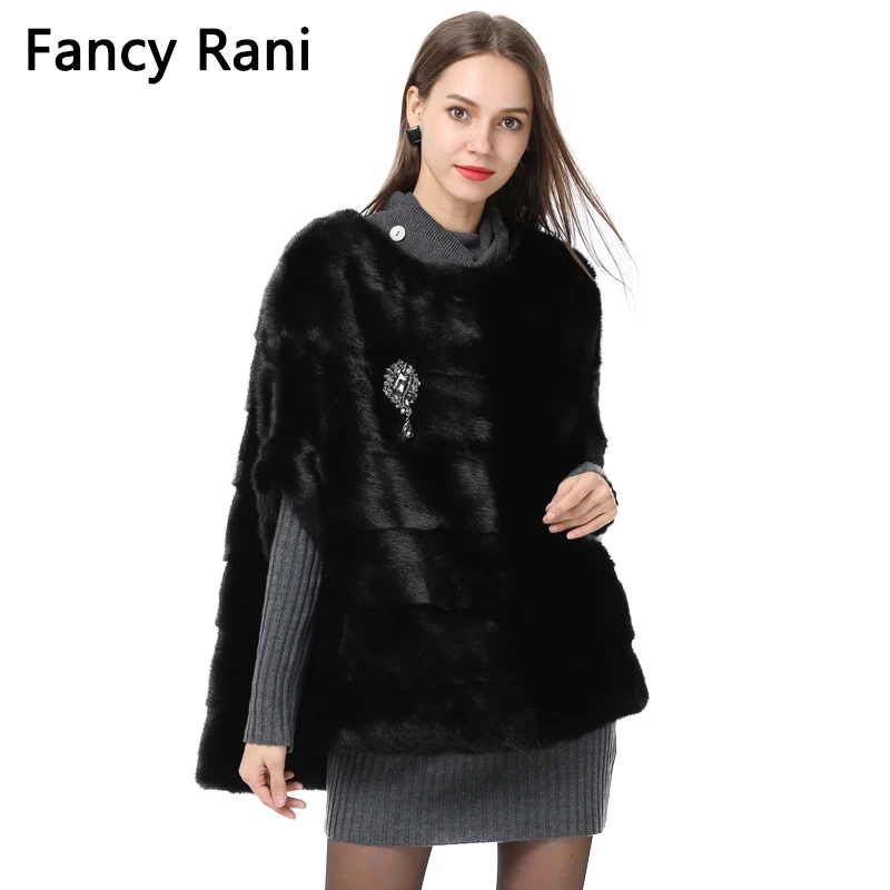 Fancy Rani Real Mink Skin Fur New Fashion Women Coat Pullover Jacket Autumn Winter Short Black Mink Fur Coat Outerwear Overcoat