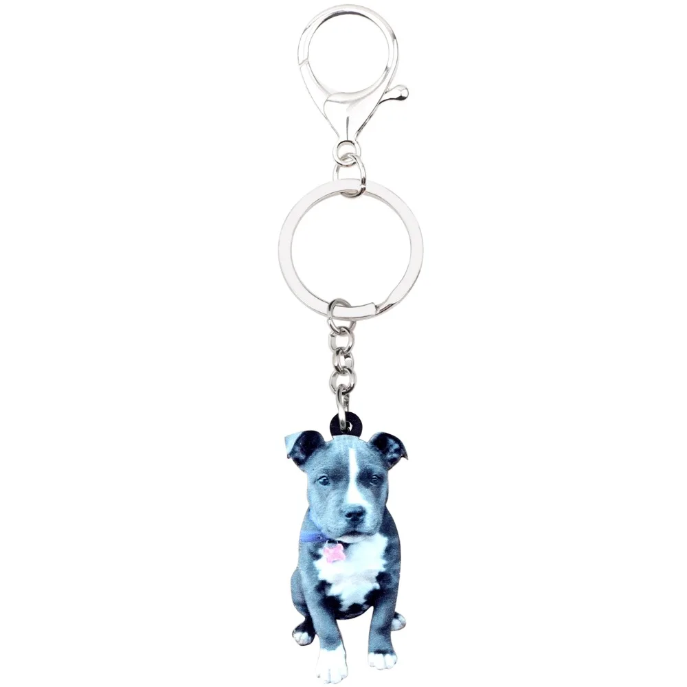 Bonsny Acrylic Staffordshire Bull Terrier Dog Key Chains Keychain Rings Novelty Animal Jewelry For Women Girl Kid Handbag Charms