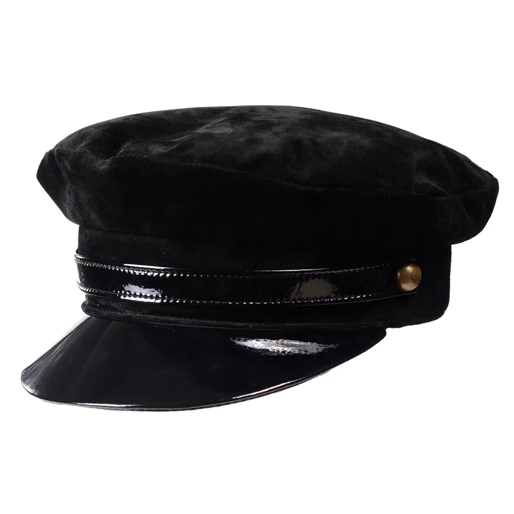 

New Women's Men's Real leather Patent leather Beret Newsboy Militry cap/hat