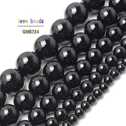 wholesale Natural Stone Beads Smooth Round Black Agates Onyx Loose Beads For Jewelry Making Pick Size 2/3/4/6/8/10/12/1mm