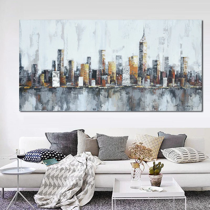 

2016 New York Skyline Cityscape Architecture Abstract Wall Art Handmade Oil Painting Canvas Home Room Decoration