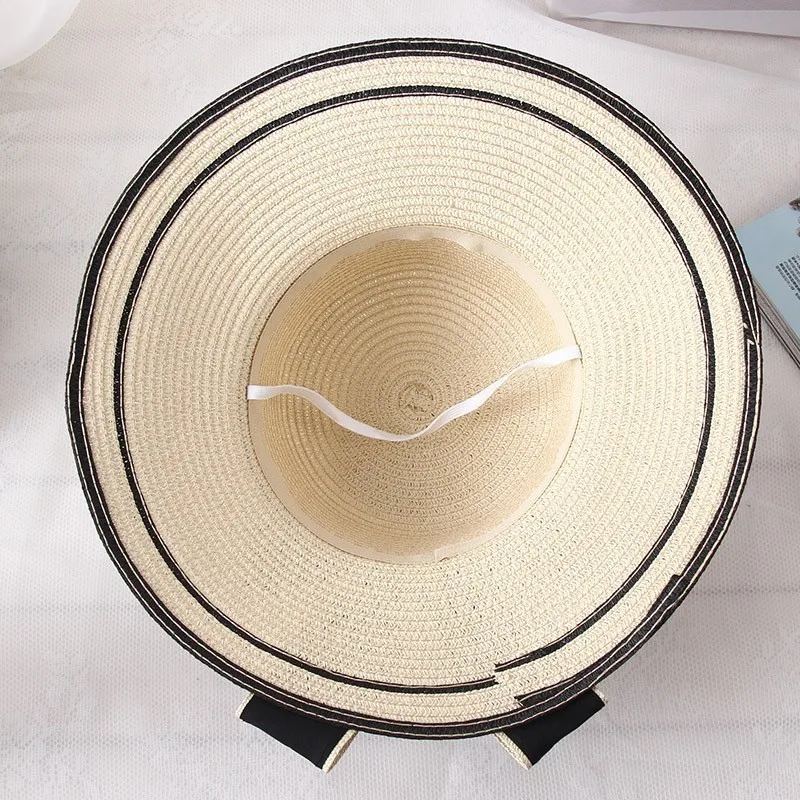 Sun Hat Big Black Bow Summer Hats For Women Foldable Straw Beach Panama Hat Visor Wide Brim Femme Female 2018 New