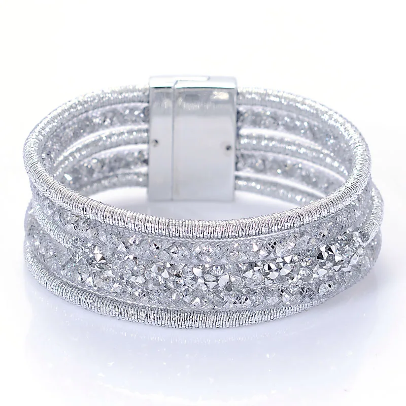 Miasol Fashion Unique Designed Multilayer Strands Crystal Charm Magnetic Bracelet Bangle For Women Gifts B1966