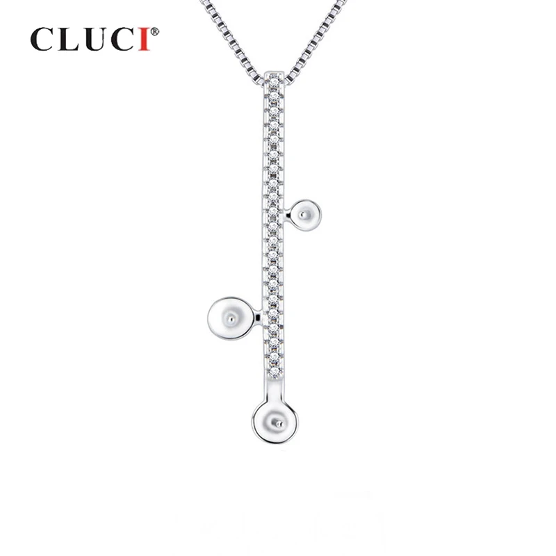 CLUCI 925 Sterling Silver Simple Long Strip Pearl Pendant Mounting Jewelry for Women Silver 925 Zircon Pendant Jewelry SP412SB