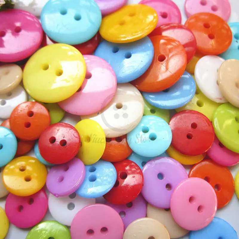 7.5mm - 17mm 2 holes mixed color round bread plastic Buttons Colorful Sewing buckle for Child handmade materials