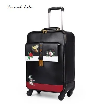 

Travel tale high quality fashion embroidery 16/20/24 size 100%PU Rolling Luggage Spinner brand Travel Suitcase