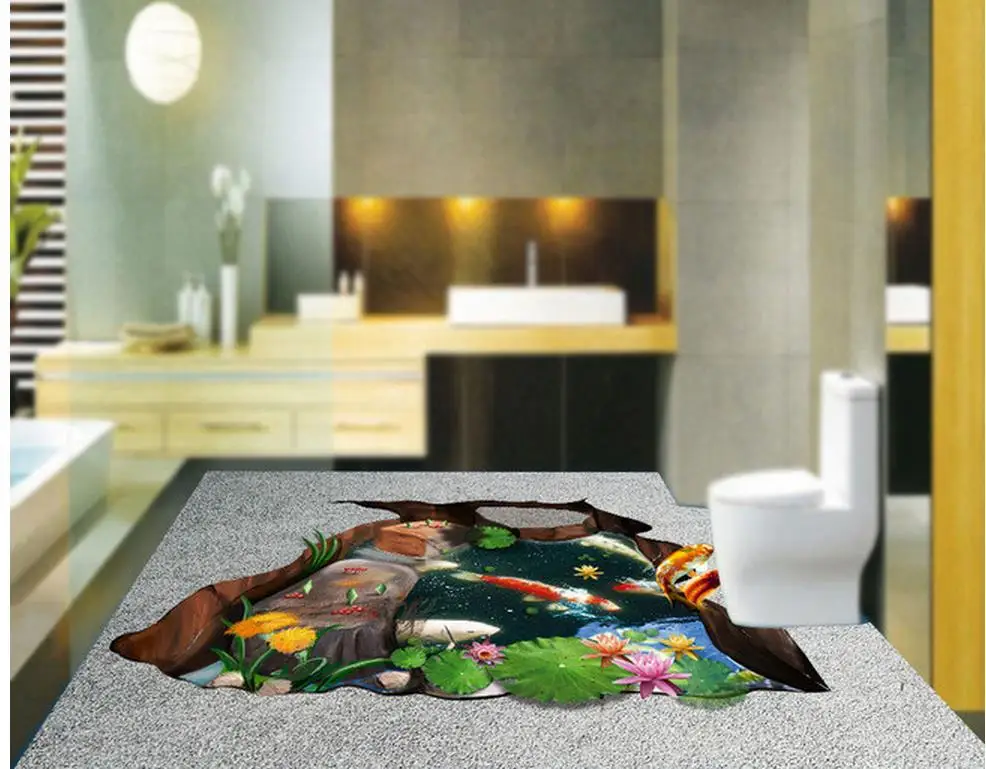 

waterproof wall murals floor 3d wallpaper Lotus carp 3D stereo painting the floor 3d floor painting wallpaper