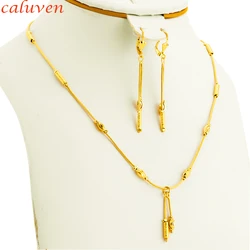 African Earring/Necklace Round Beads Gold Color Ethiopian Dubai Jewelry Sets For Women Decoration Indian Wedding Bride Gift