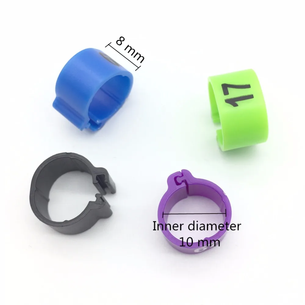 100 Pcs inner diameter 10mm Bird Supplies Pet Birds Carrier Pigeon Parrot 10 Colors Digital Foot Ring Bayonet Marking Ring