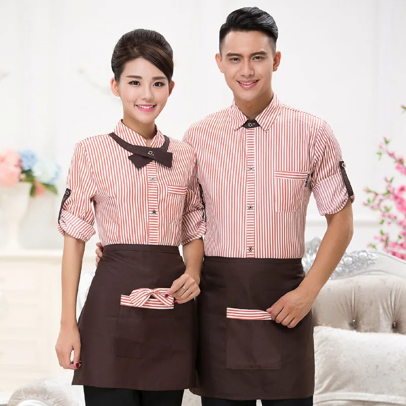 โรงแรมWorkwear Fast Food ShopชุดCafe Overallsแขนยาวหม้อCatering Breathable Waiterแจ็คเก็ตH2378