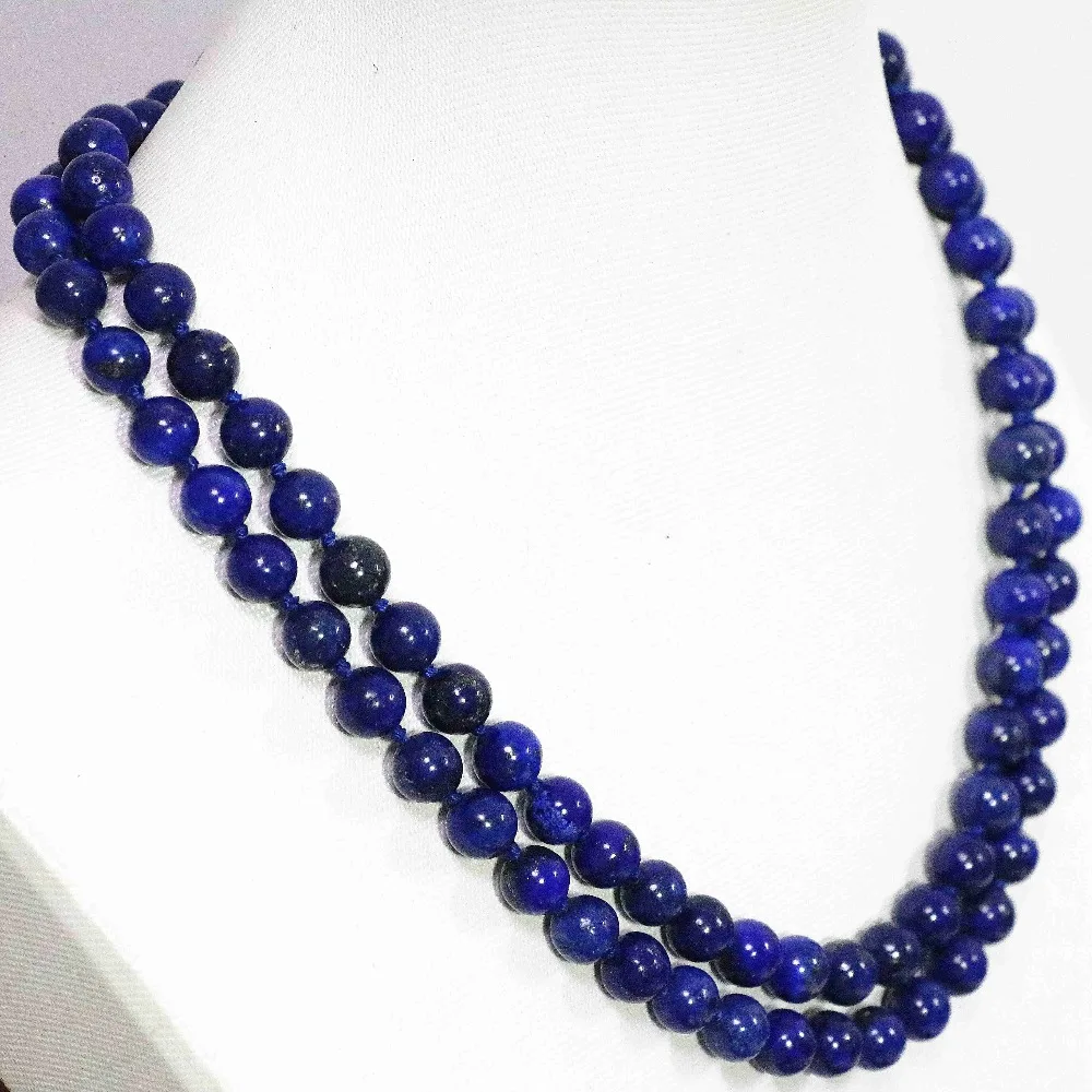 Elegant blue lapis lazuli stone natural round beads 8,10,12mm fashoin egyptian long chain necklace jewelry 36inch B1484