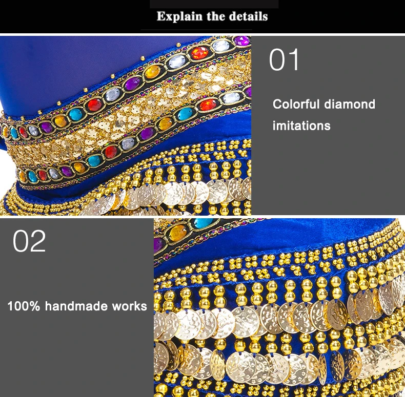 Bauchtanz-Kostüm, Gürtel, Samt, Bauchtanz, Hüfttuch, indische Tänzerin, Hüfttuch, Perlen und Münzen, Training, Performance-Outfits, Münzen – Detail 5