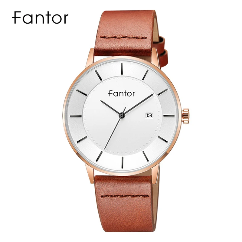 Fantor erkek rahat marka ince Minimalist kuvars saatler erkekler moda klasik tarih iş deri izle