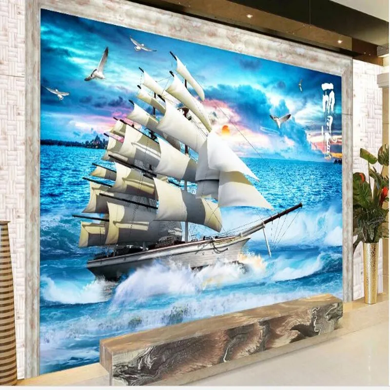 

wellyu Custom large - scale murals Yifanfengshun sailing sea landscape murals background wall wallpaper papel de parede