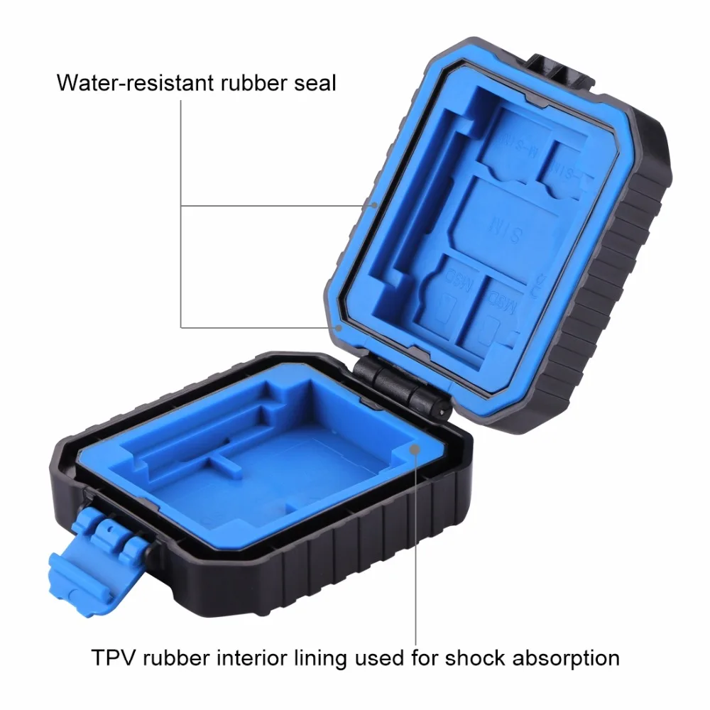 Shatterproof Waterproof Memory Card Case TF SD Card Box Organizer Box for 3SIM + 2XQD + 2CF + 2TF + 2SD Card