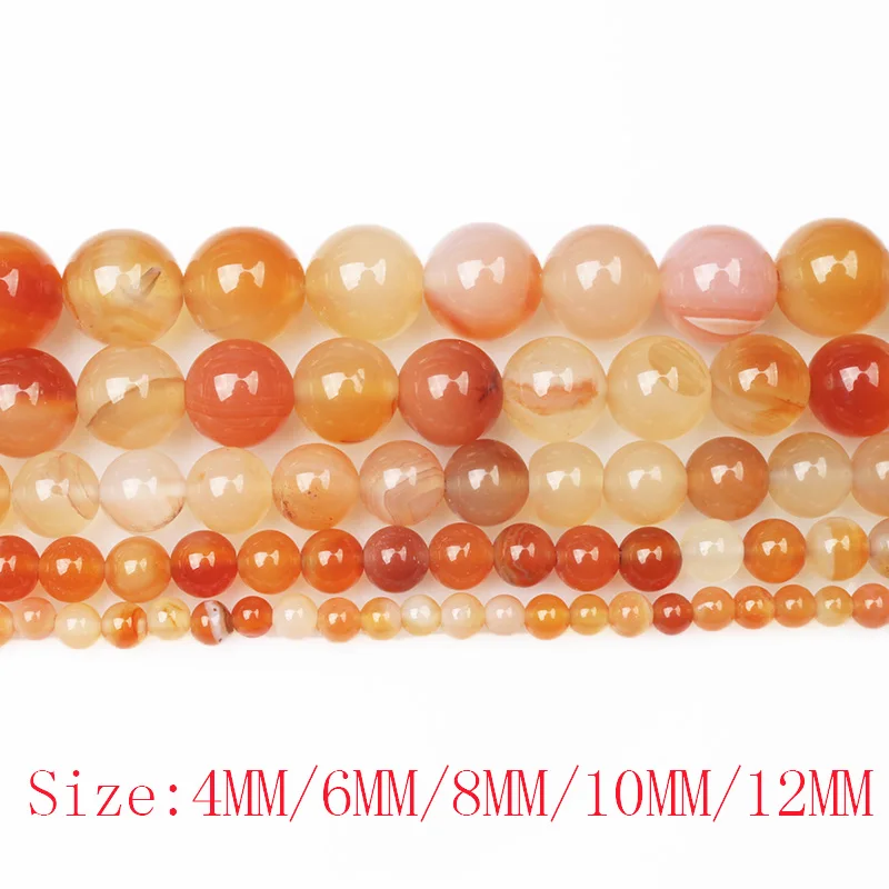 Natural Stone Beads Orange Red Carnelian Agates Round Bead 4 6 8 10 12MM Diy Bracelet Charm Beads For Jewelry Making Wholesale