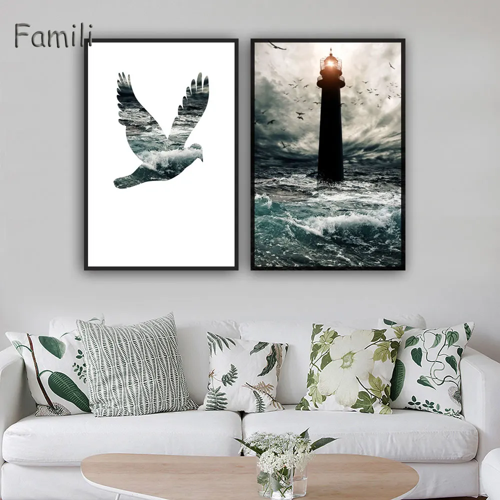 

Nordic Minimalism Sea Landscape Quotes Wall Art Print Poster Canvas Painting Wall Pictures For Living Room Home Decor