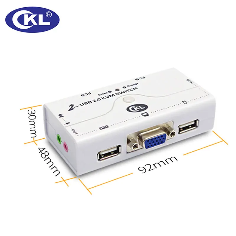 KVM – commutateur VGA 2 ports USB 2.0, avec câbles, Support Audio, Microphone, imprimante, Scanner, haute résolution 2048x1536