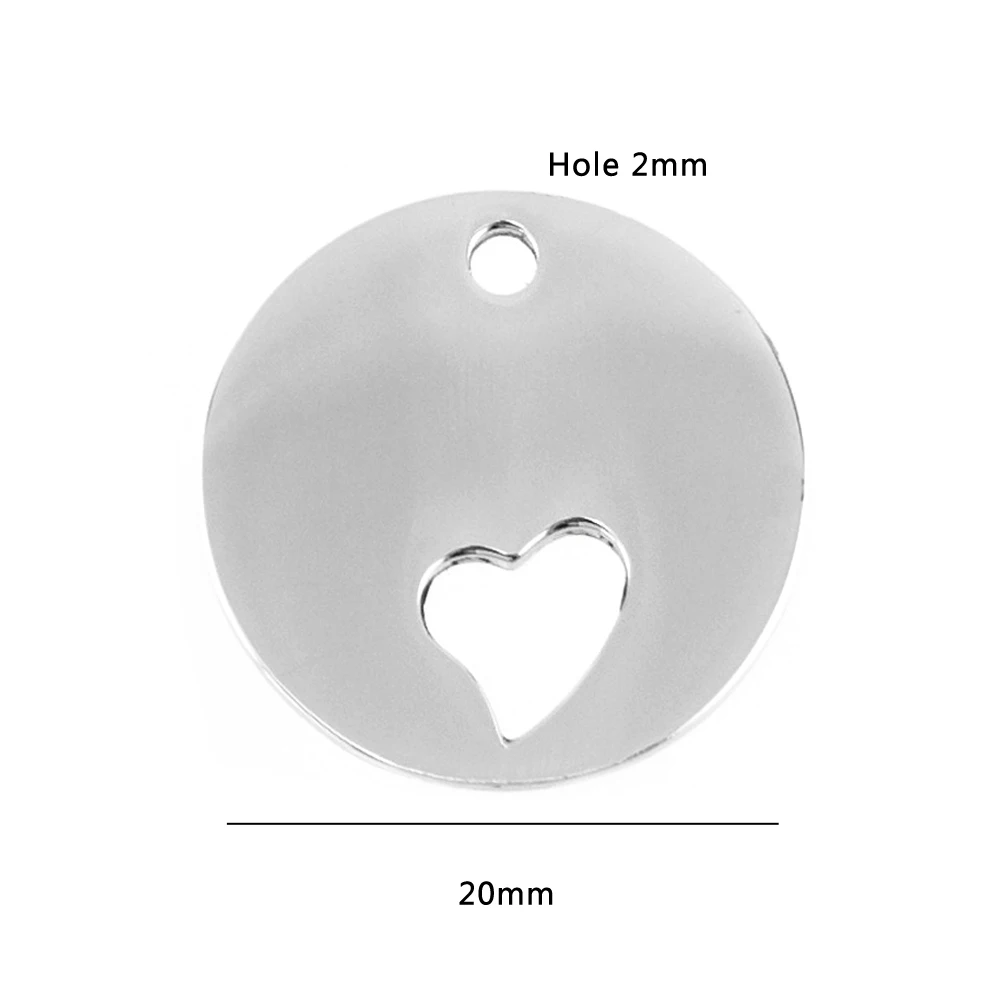 Risul Round Charms Pendant crooked Heart in Round 18/20mm Mirror Polish Stainless Steel DIY Jewelry Pendants Wholesale 50pcs