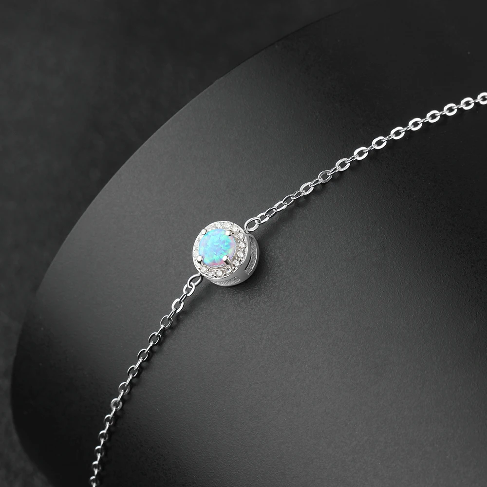 Created Round Blue Opal Stone Bracelets 925 Sterling Silver Chain Bracelets for Women Cubic Zirconia Fine Jewelry (Lam Hub Fong) images - 6