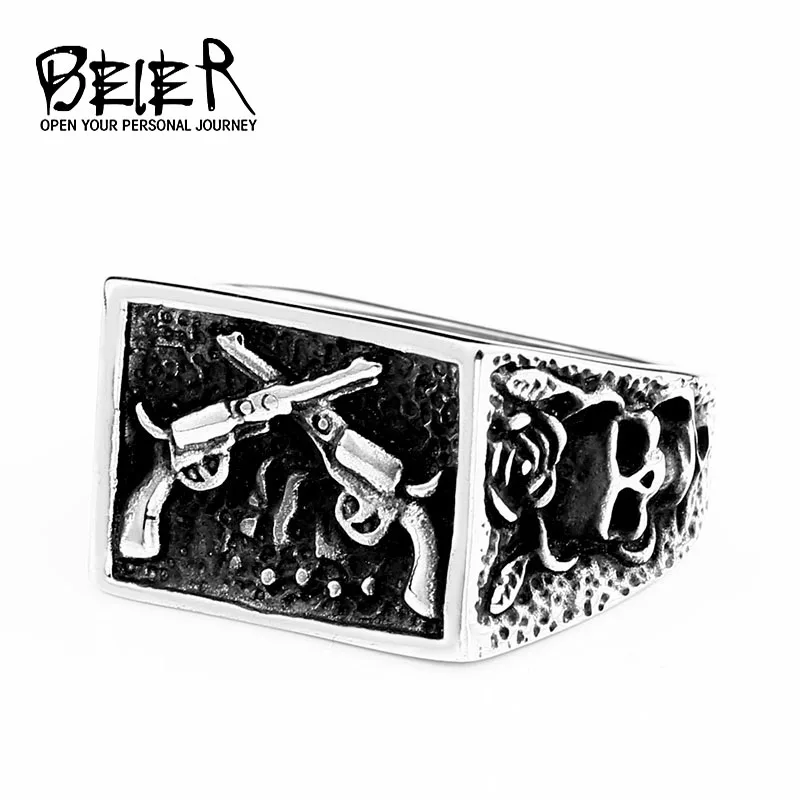 BEIER 316L Stainless Steel Bike Rock skull Men Ring Gun Fashion Jewelry Gift  Dropshipping LLBR8-635R