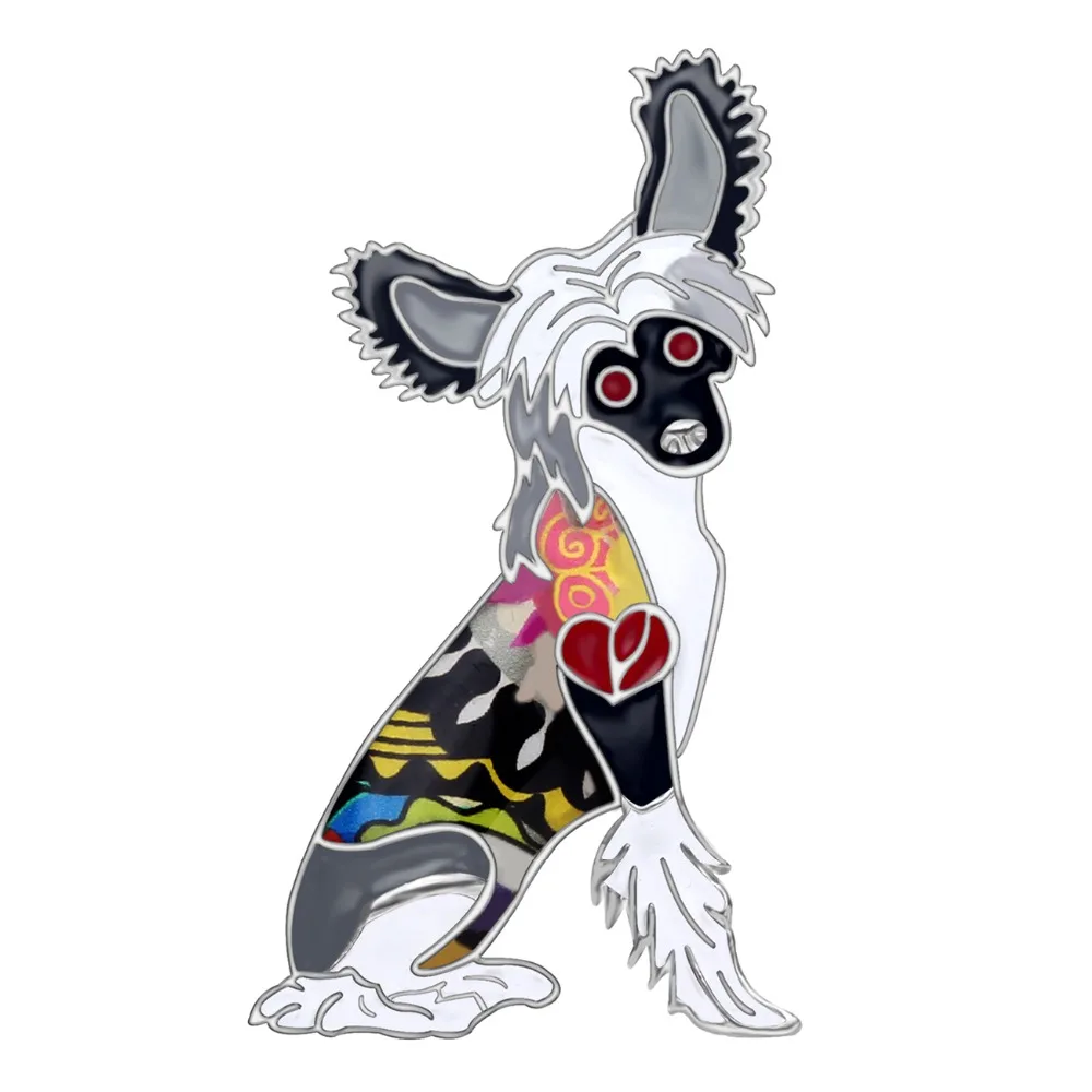 Bonsny Enamel Alloy Sitting Chinese Crested Dog Brooches Cartoon Cute Animal Pets Jewelry Gift Scarf Clothes Pin For Women Girls