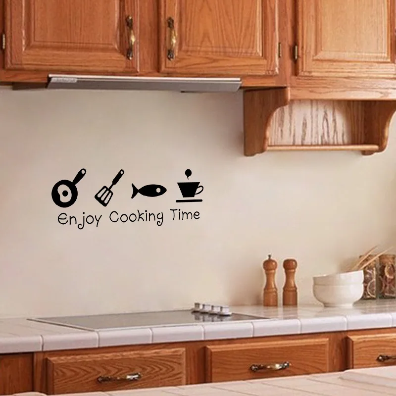 Cartoon Enjoy Cooking Time Kitchen Wall Stickers PVC Living Room Kitchen Background Home Decoration Mural Art Decals Wallpaper