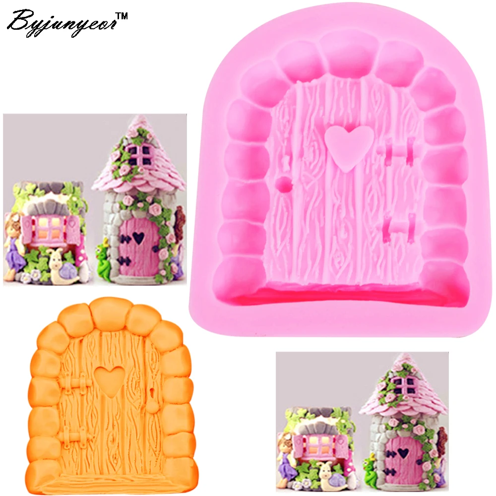 Byjunyeor M355 Timber Door UV Resin Silicone Mold Fondant Chocolate Candy Lollipop Crystal Epoxy Soft Clay Bake Tool