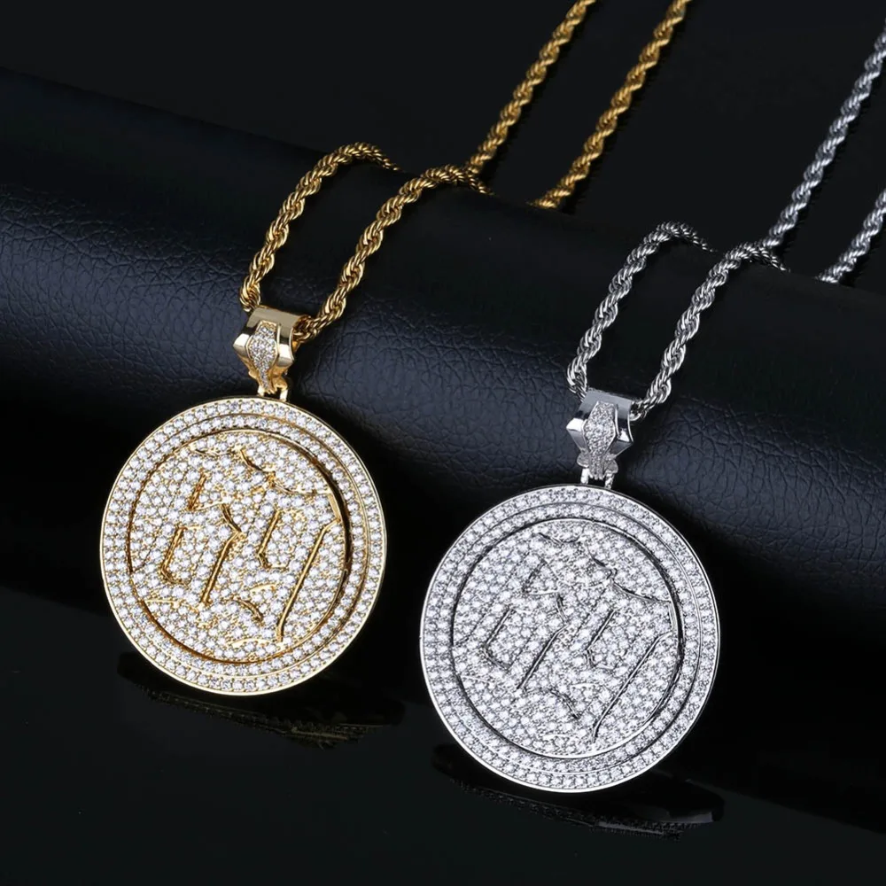 TOPGRILLZ Spinner Saw Letters Pendant Necklace Men Iced Out Cubic Zircon Chains Hip Hop/Punk Gold Silver Color Charms Jewelry