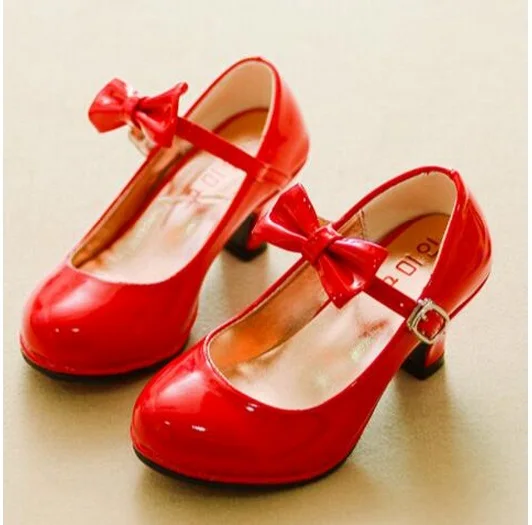 Child Spring/Autumn Female Single Shoes Girls Fashion Patent Leather Bowtie Princess Low-heeled Dance Shoes Kids