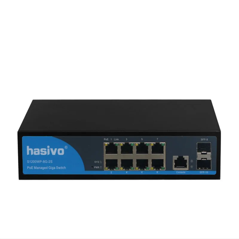 8 Port 10/100/1000Mbps PoE Ethernet Switch Managed Switch With 2 Gigabit SFP Slots IGMP VLAN Management PoE Switch