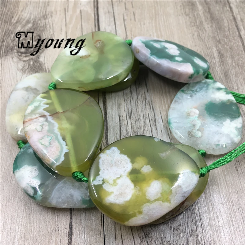 Large Green Cherry Quartz Slice Pendant Beads, Natural Stone Slab Agates Charms Necklace Beads MY1713