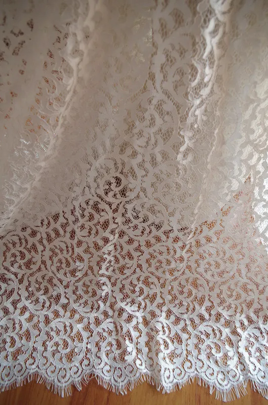 

3 yards Off White Chantilly Lace Fabric With Eyelash Scalloped Border Bridal Lace Fabric For Wedding Dress