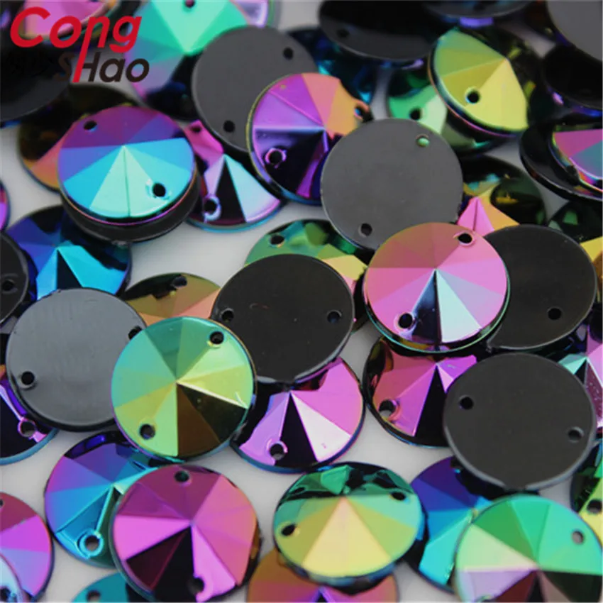 Cong Shao 500pcs 10mm AB Color Round Shape Acrylic Rhinestones stones and crystals flatback sewing 2 Hole costume Button YB575