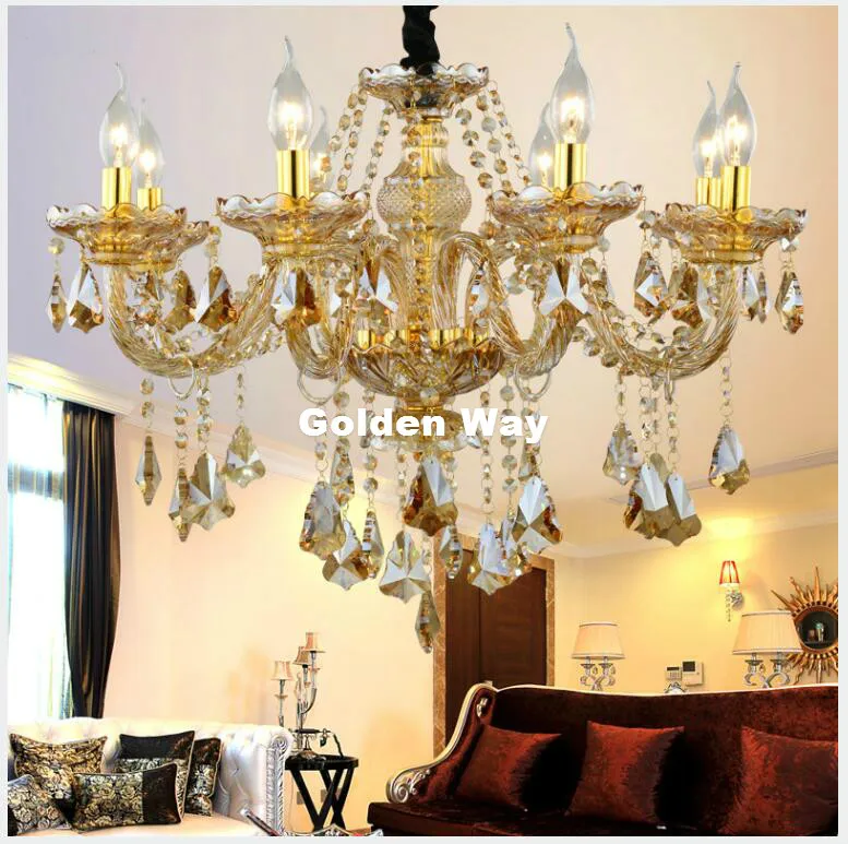 

Free Shipping Modern Golden European Candle Crystal Chandeliers Bedroom Living Dining Room Modern E14 Chandelier Home Decoration