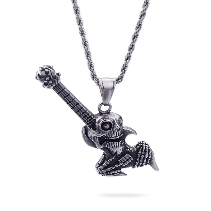 European and American personality punk gothic electric guitar men's titanium steel pendant fashion accessories