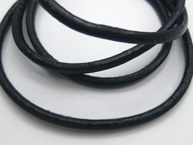 16.4 Feet Black Round Real Leather Jewelry Cord 4mm