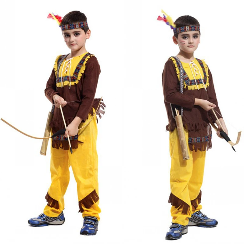 Kinder Jungen Halloween Cosplay Hunter Kostüme Indian Prince kinder Setzt Voll hülse Für Kinder 4-12 Jahre alt M/L/XL