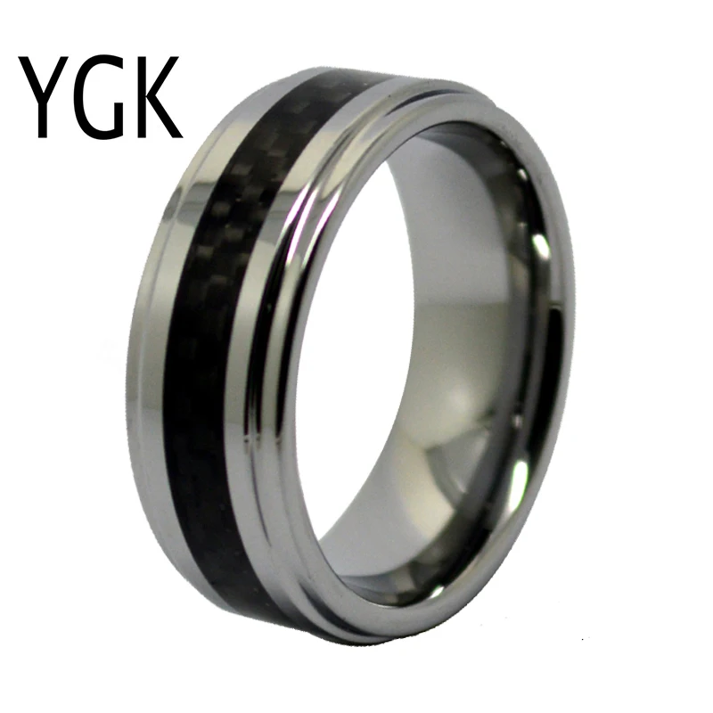 YGK Wedding Jewelry Silver Step Black Fiber Ring New Tungsten Rings for Men's Bridegroom Wedding Engagement Anniversary Ring