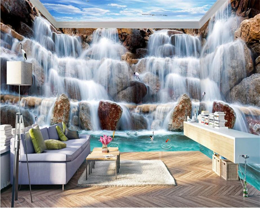 

beibehang 2018 new fashion character stereoscopic papel de parede wallpaper waterfall water whole house space background tapety